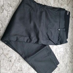 Plus Size Black Faux Leather Bengaline Skinny Ankle Pant - 24W Short